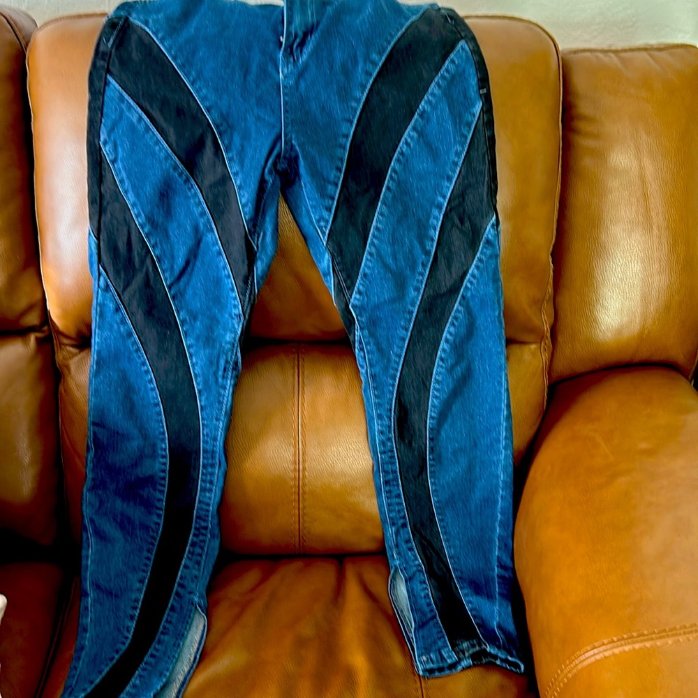 NWT funky blue and black split hem jeans